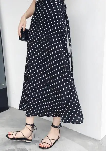2022 New Women High Waist Polka Dots Skirt Elegant Midi Long Skirts Wrap Dots Chiffon Skirt Korean Fashion