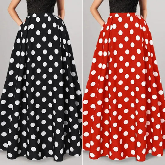 High Waist Skirt Retro Skirt Elegant Women's Maxi Skirt with High Waist Color Matching Dot Print Side Pockets Retro for Prom
