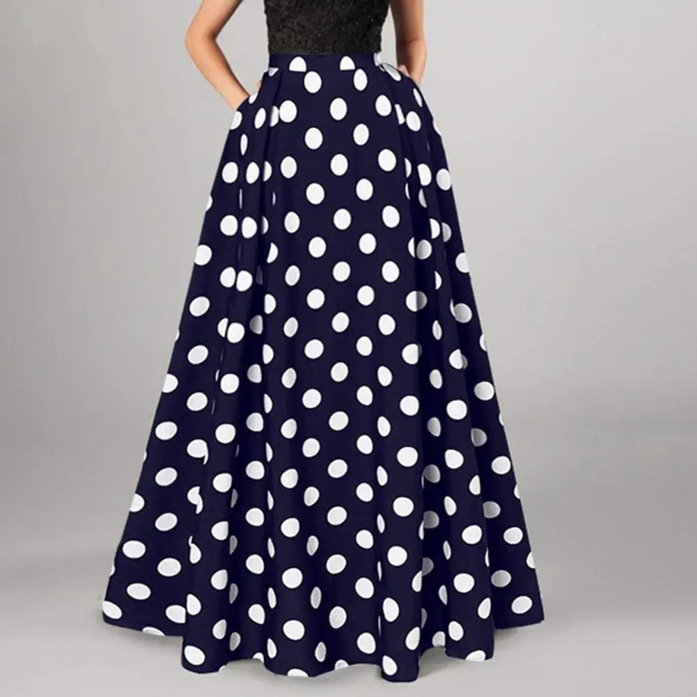 High Waist Skirt Retro Skirt Elegant Women's Maxi Skirt with High Waist Color Matching Dot Print Side Pockets Retro for Prom