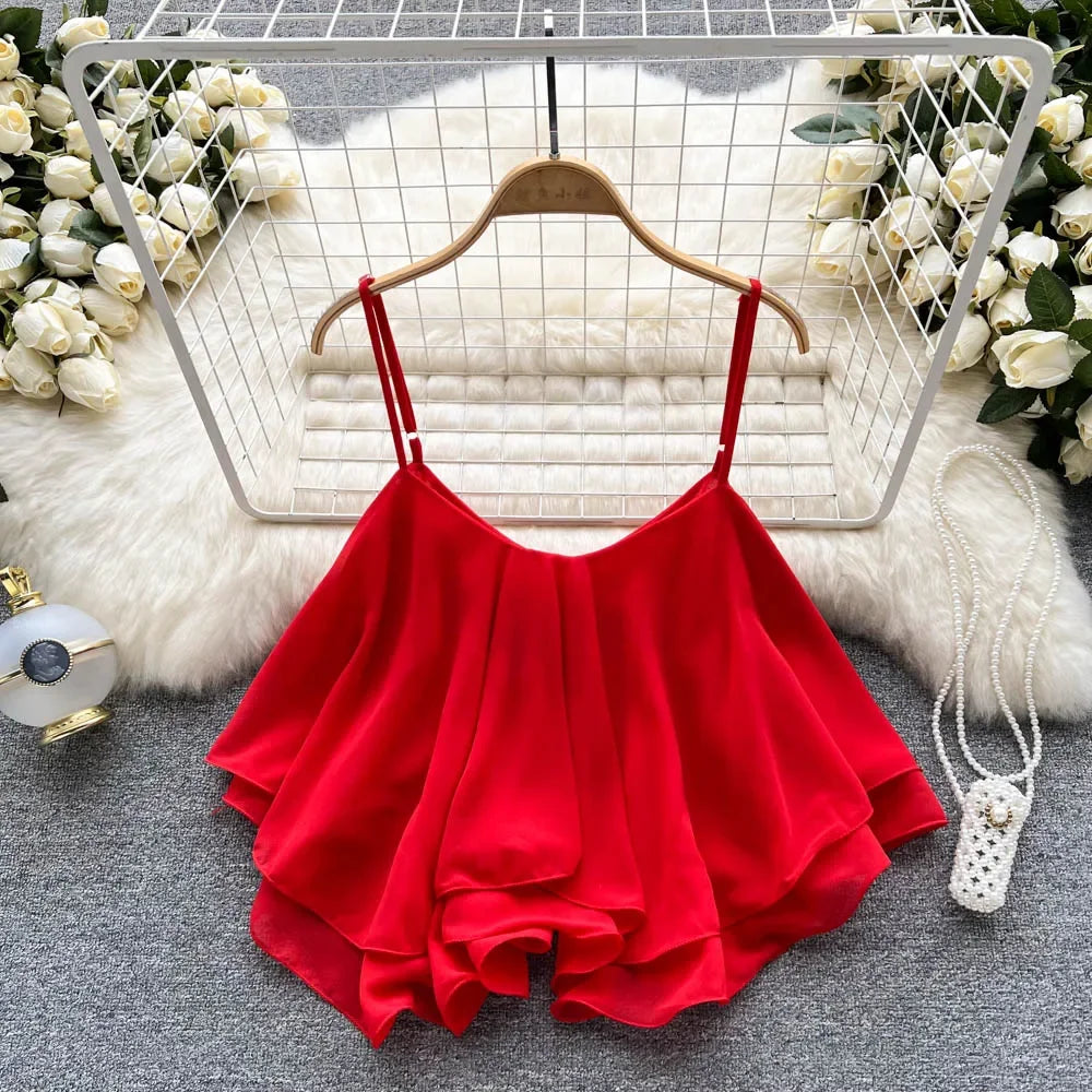 Spaghetti Straps Ruffle Sleeveless Tanks and Camis Korean Fashion Corset Crop Tops Solid Tank Camisoles Summer Women Clothes Y2k
