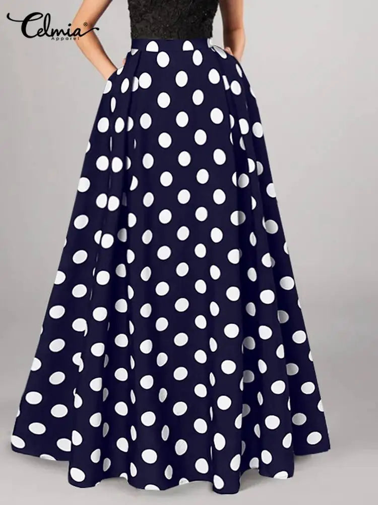 2024 Summer Skirt Celmia Bohemian Women Maxi Skirts High Waist Vintage Casual Loose Polka Dot Elegant A-line Long Skirt Oversize